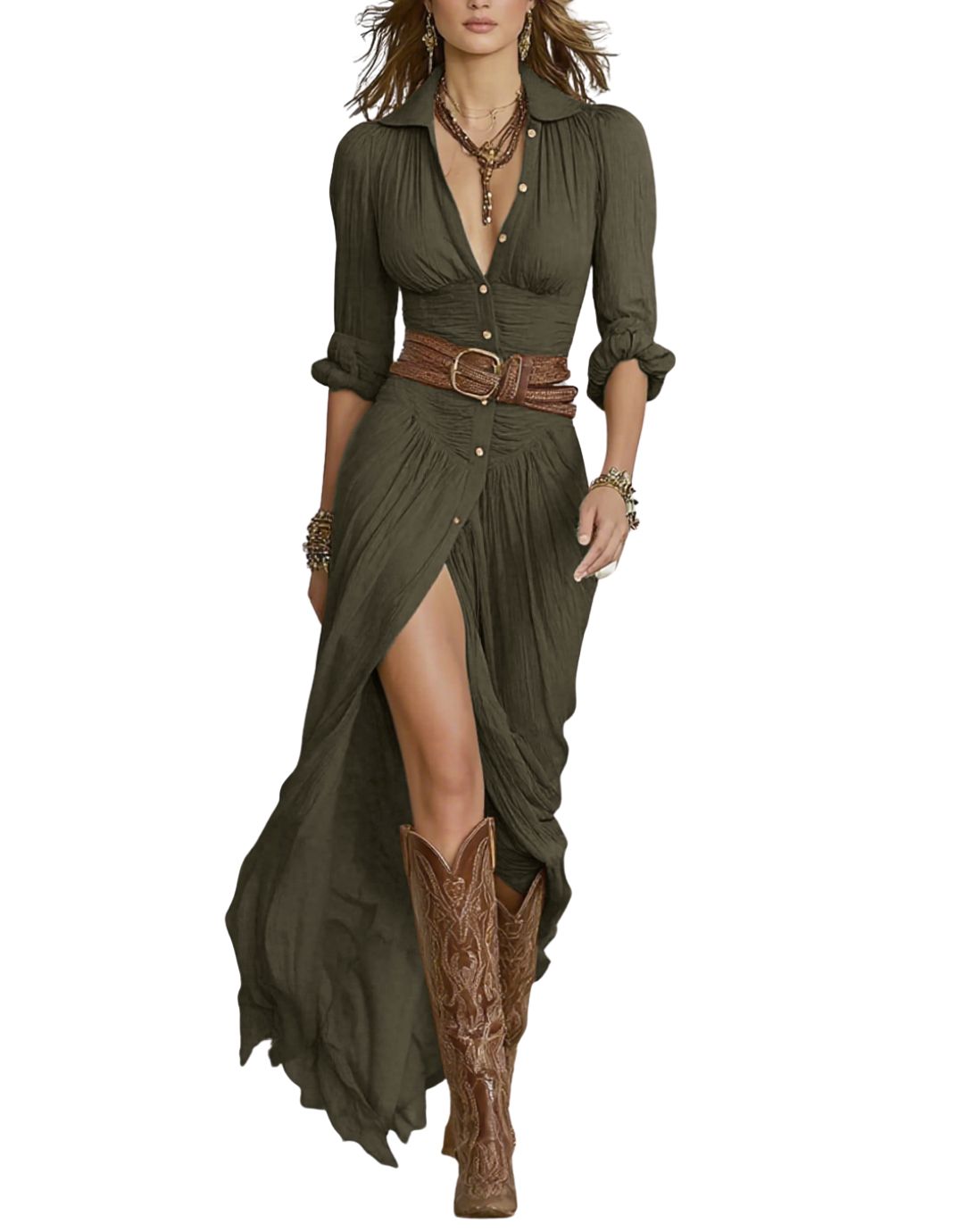 Brooke – Bohemian Belted Maxi Shirt Dress