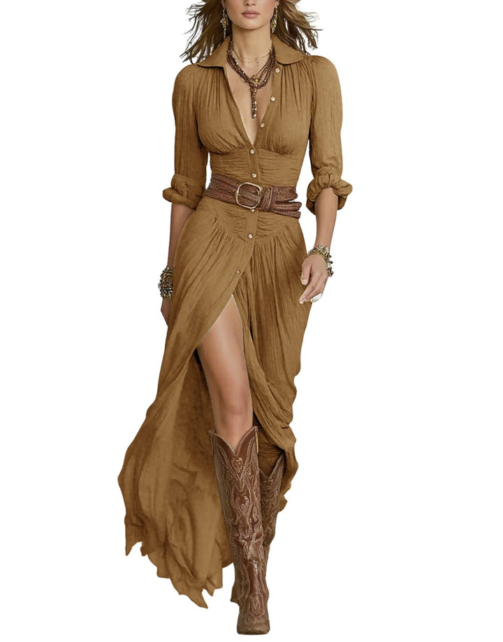 Brooke – Bohemian Belted Maxi Shirt Dress