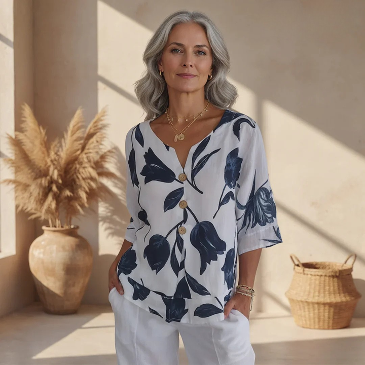 Eluriel - Floral Button-Up Blouse