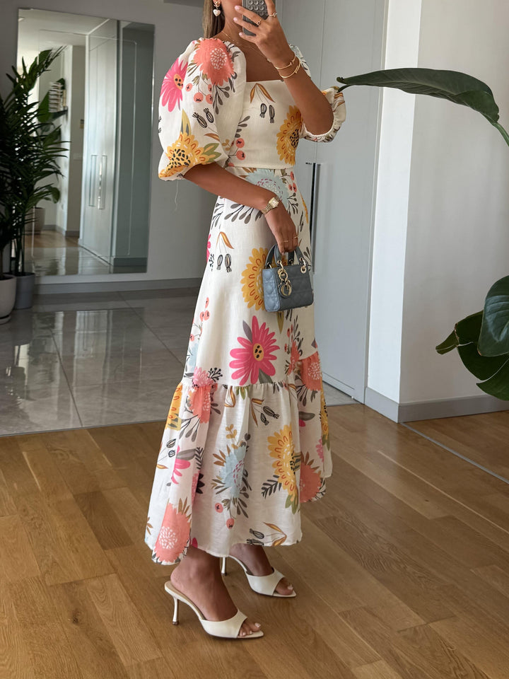 Abbby – Floral Puff Sleeve Midi Dress