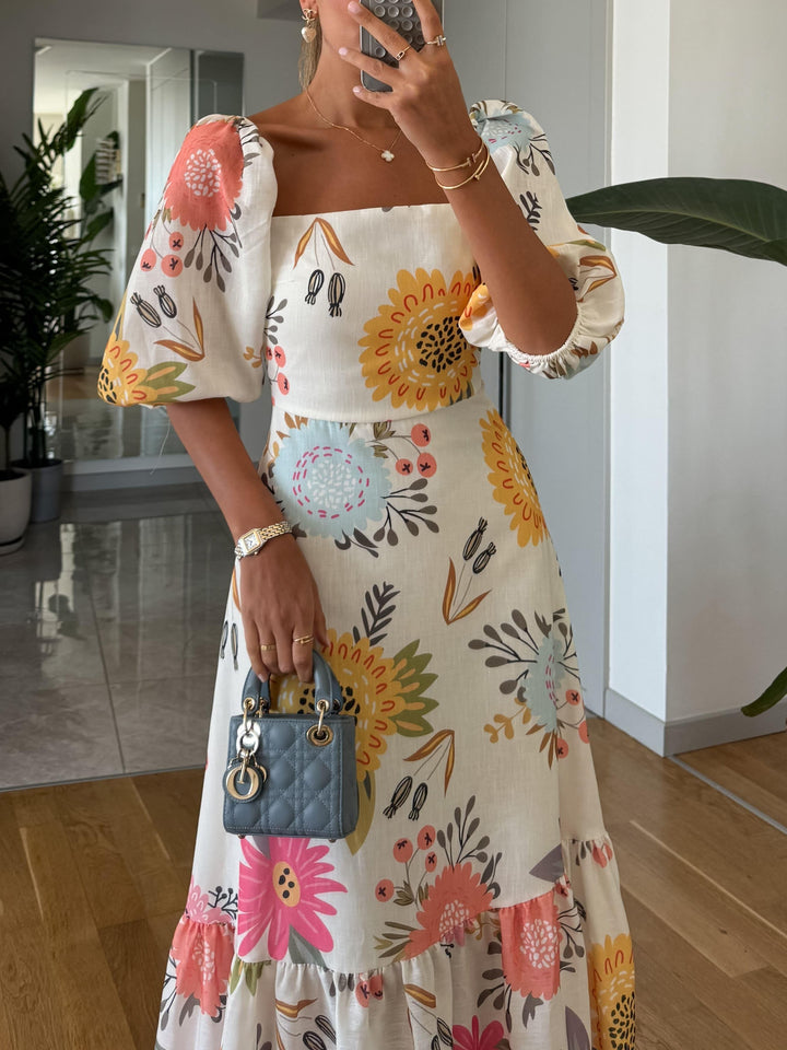 Abbby – Floral Puff Sleeve Midi Dress