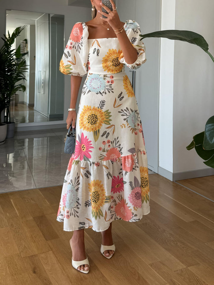 Abbby – Floral Puff Sleeve Midi Dress