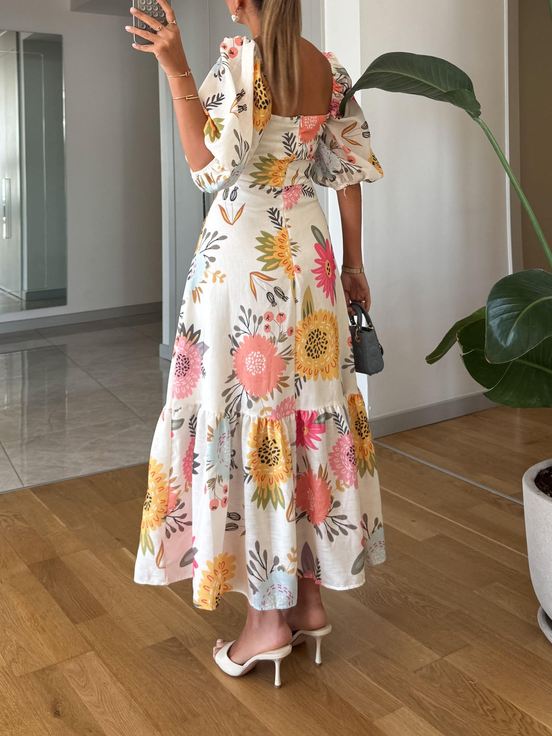 Abbby – Floral Puff Sleeve Midi Dress