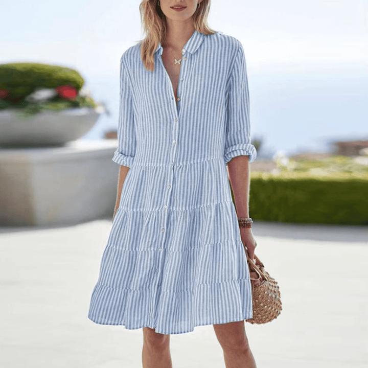 Taylor – Striped Tiered Button-Down Shirt Dress